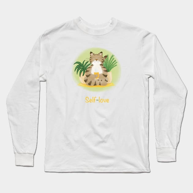 Cute yoga cat drinking tea Long Sleeve T-Shirt by AbbyCatAtelier